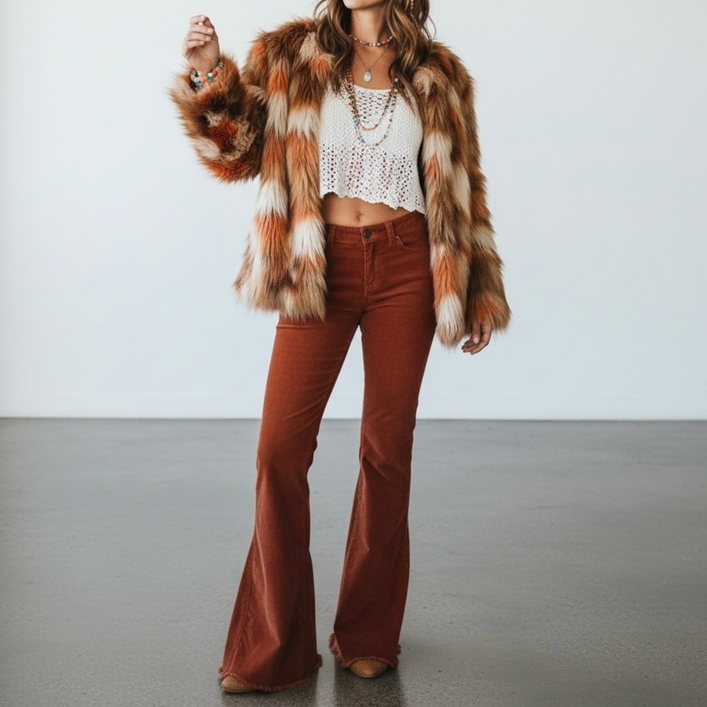 🌼 Free People Rust-Colored Bell Bottoms – Boho Vibes!